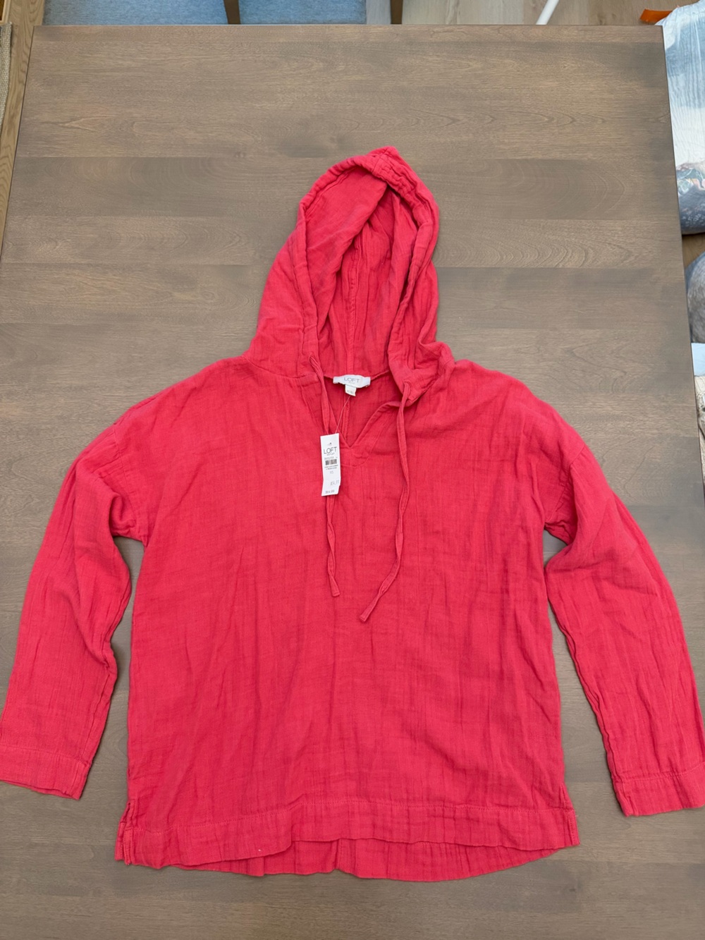 LOFT Outlet Red Hooded Pullover Tunic Top Size XS NWT